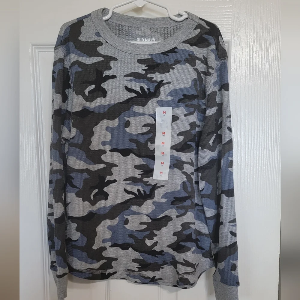Old Navy boys waffle knit long sleeve thermal, camo print,8, New